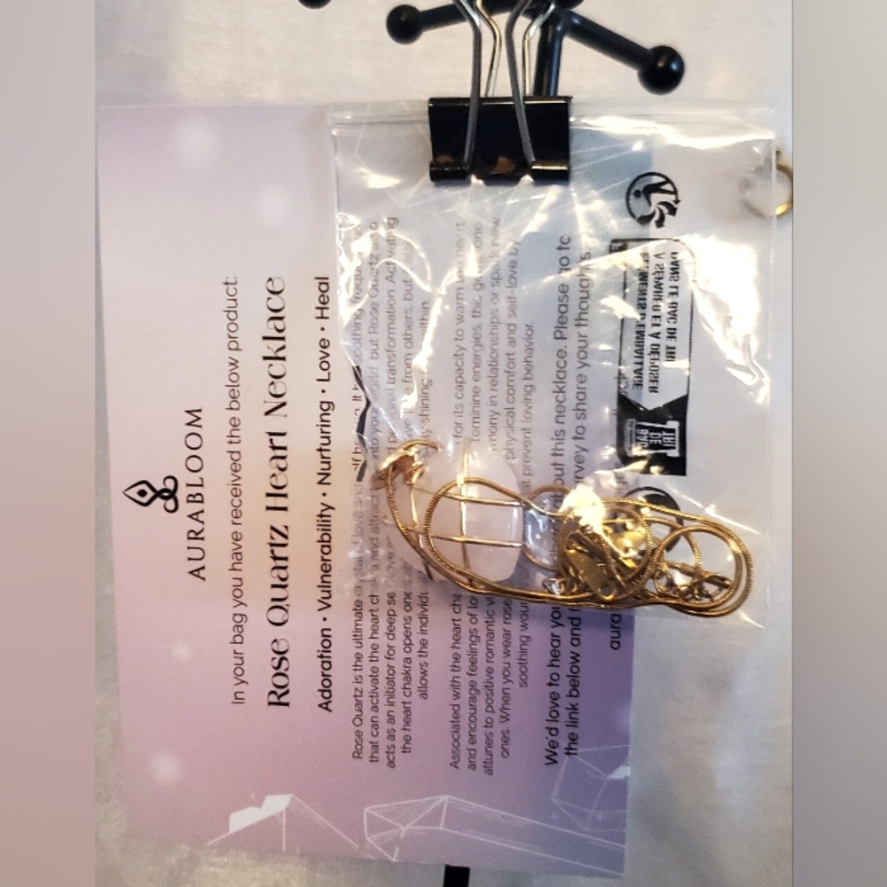 Aura Bloom Rose Quarts Heart Goldtone Necklace - Picture 5 of 5